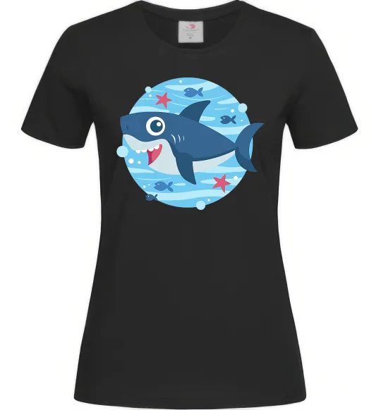 Женская футболка Happy shark Черный фото