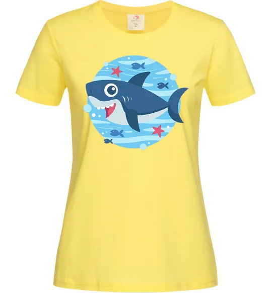 Женская футболка Happy shark Лимонный фото