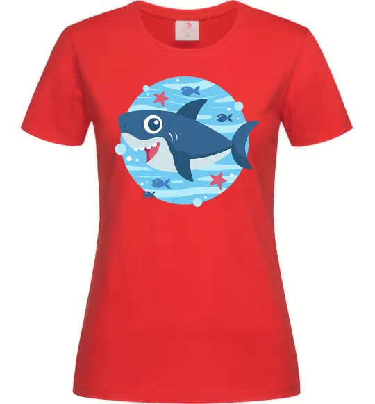 Женская футболка Happy shark Красный фото