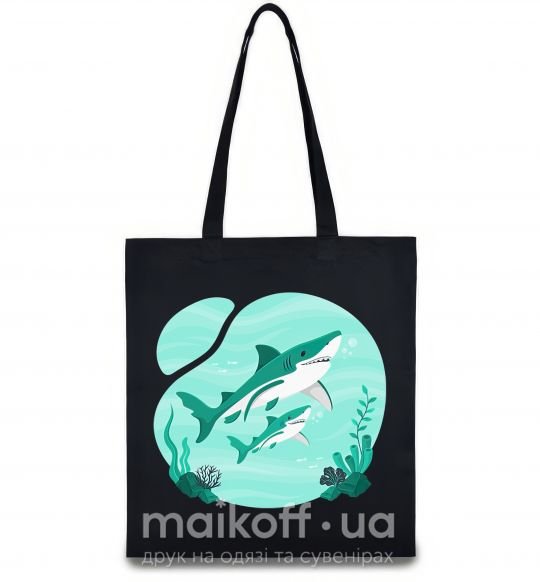 Еко-сумка Бирюзовые акулы Чорний фото