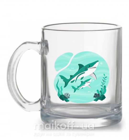 Чашка скляна Бирюзовые акулы Прозорий фото
