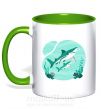 Чашка з кольоровою ручкою Бирюзовые акулы Зелений фото