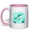 Чашка с цветной ручкой Бирюзовые акулы Нежно розовый фото