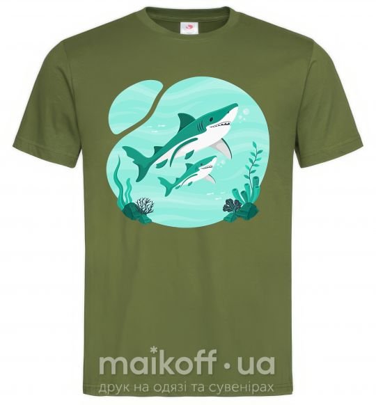 Чоловіча футболка Бирюзовые акулы Оливковий фото