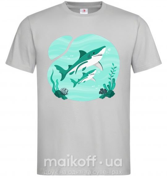 Мужская футболка Бирюзовые акулы Серый фото