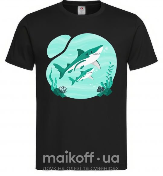 Мужская футболка Бирюзовые акулы Черный фото