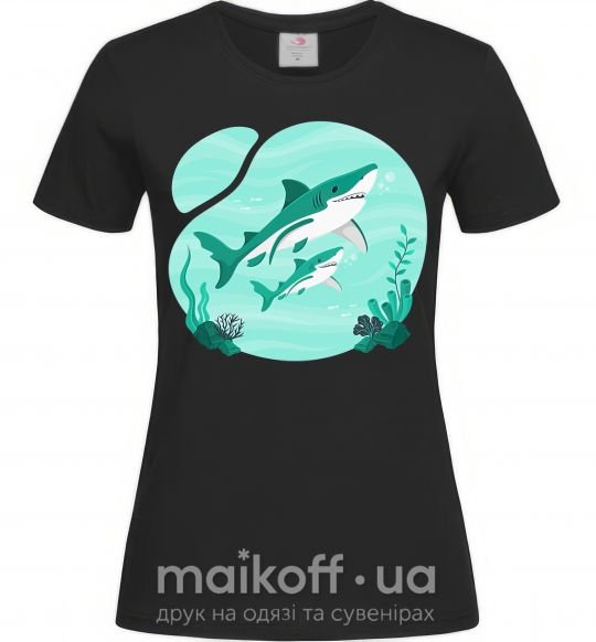 Женская футболка Бирюзовые акулы Черный фото