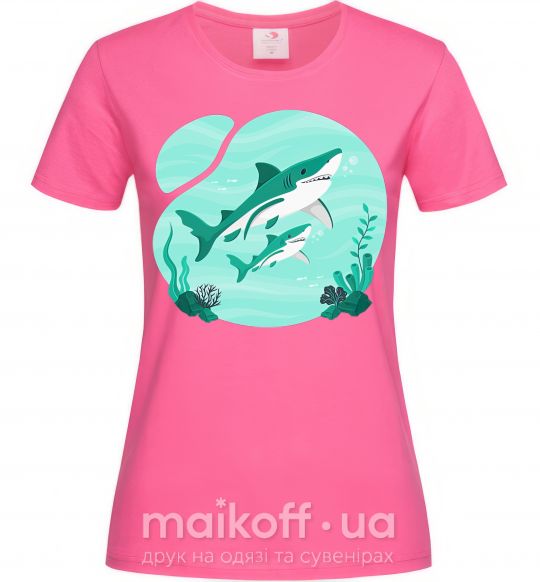 Жіноча футболка Бирюзовые акулы Яскраво-рожевий фото