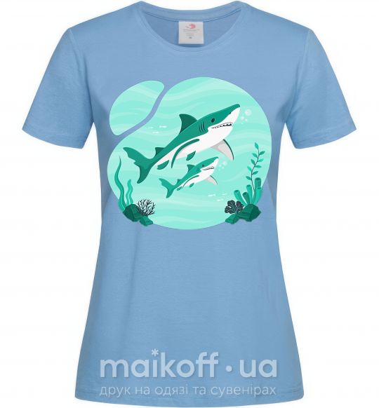 Женская футболка Бирюзовые акулы Голубой фото