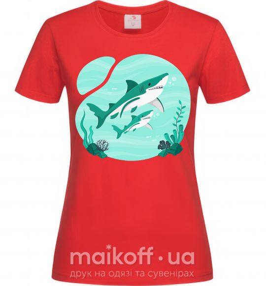 Жіноча футболка Бирюзовые акулы Червоний фото