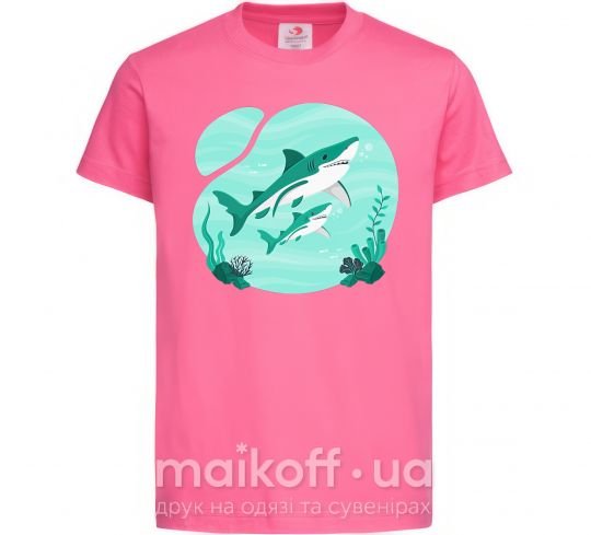 Детская футболка Бирюзовые акулы Ярко-розовый фото