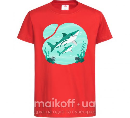 Детская футболка Бирюзовые акулы Красный фото