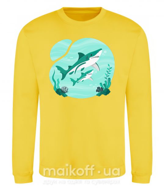 Свитшот Бирюзовые акулы Солнечно желтый фото