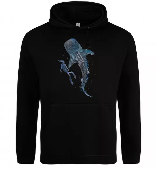 Чоловіча толстовка (худі) Swimming shark Чорний фото