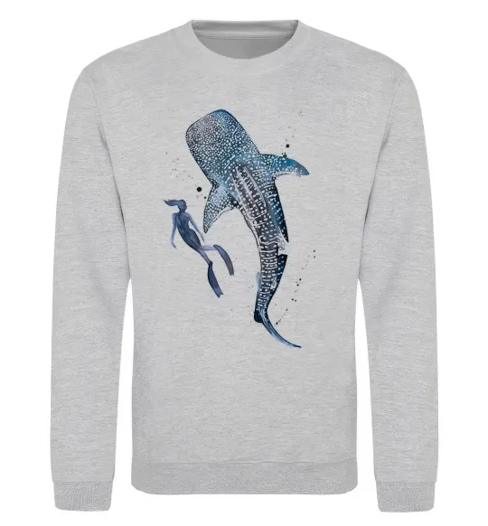 Свитшот Swimming shark Серый меланж фото