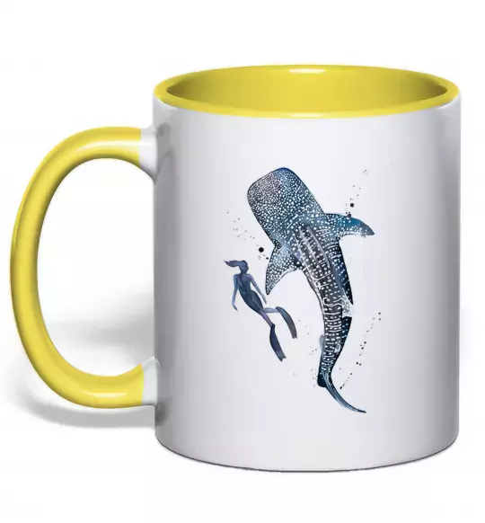 Чашка з кольоровою ручкою Swimming shark Сонячно жовтий фото