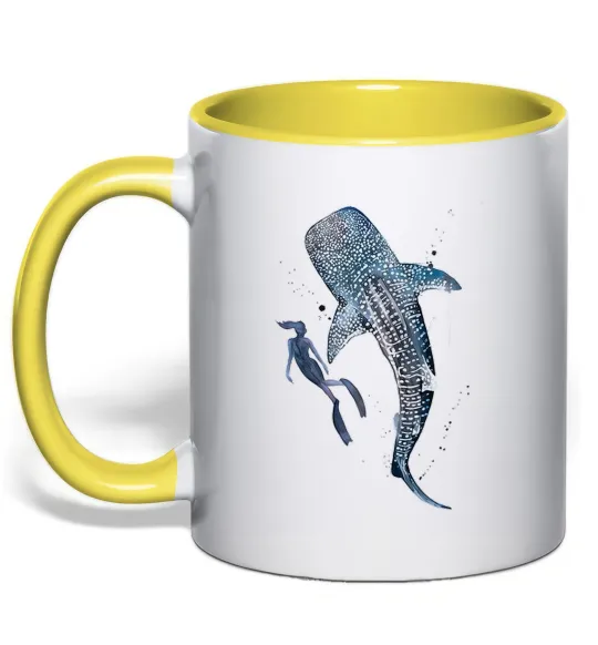 Чашка з кольоровою ручкою Swimming shark Лимонний фото