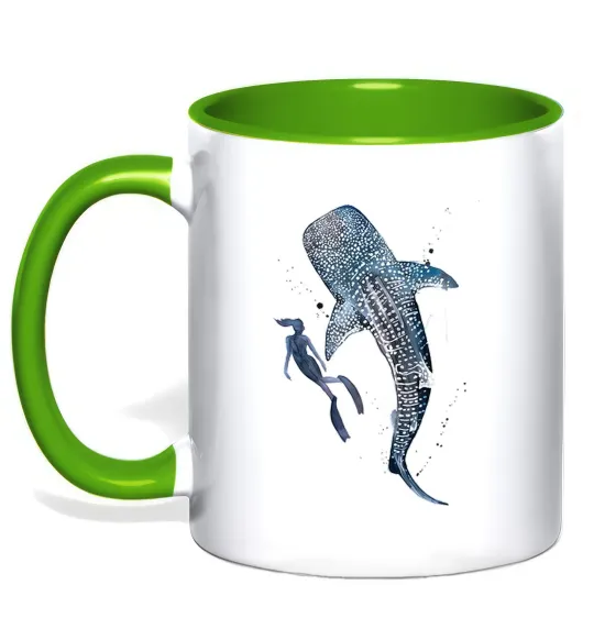 Чашка з кольоровою ручкою Swimming shark Лаймовий фото