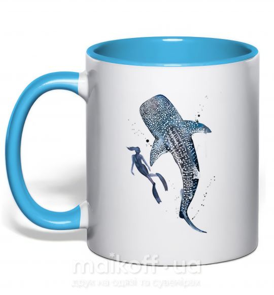 Чашка с цветной ручкой Swimming shark Голубой фото