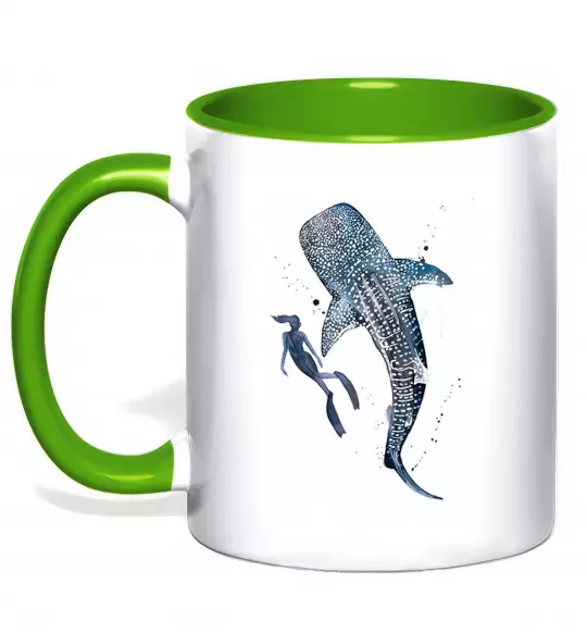 Чашка з кольоровою ручкою Swimming shark Зелений фото