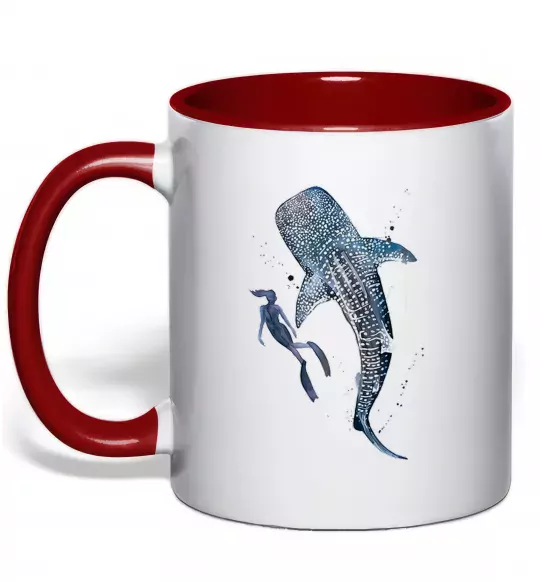 Чашка з кольоровою ручкою Swimming shark Червоний фото