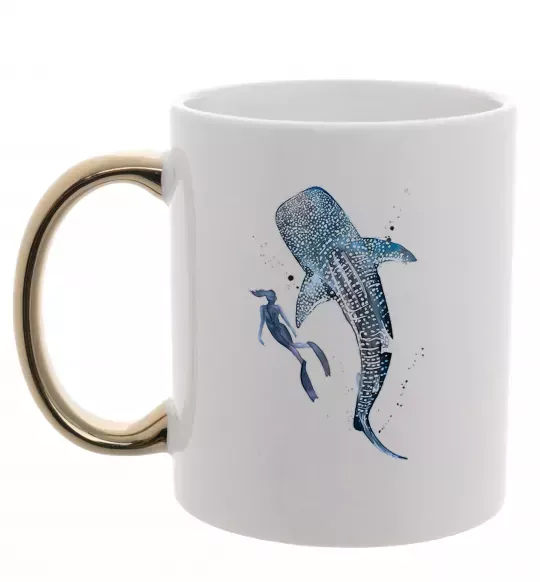 Чашка з кольоровою ручкою Swimming shark Золото фото