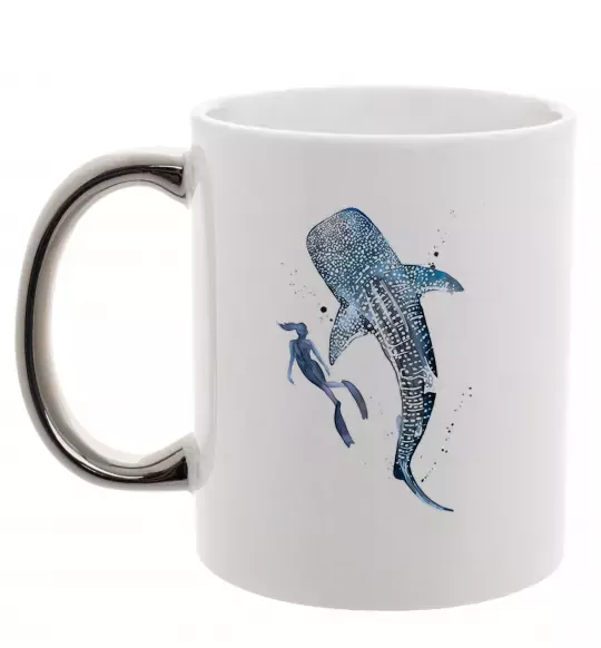 Чашка з кольоровою ручкою Swimming shark Срібло фото