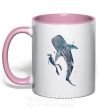 Чашка з кольоровою ручкою Swimming shark Ніжно рожевий фото