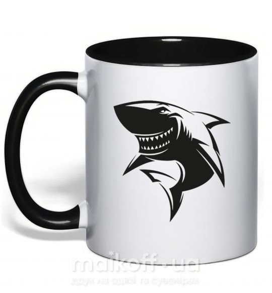 Чашка з кольоровою ручкою Smiling shark Чорний фото