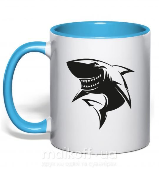 Чашка с цветной ручкой Smiling shark Голубой фото