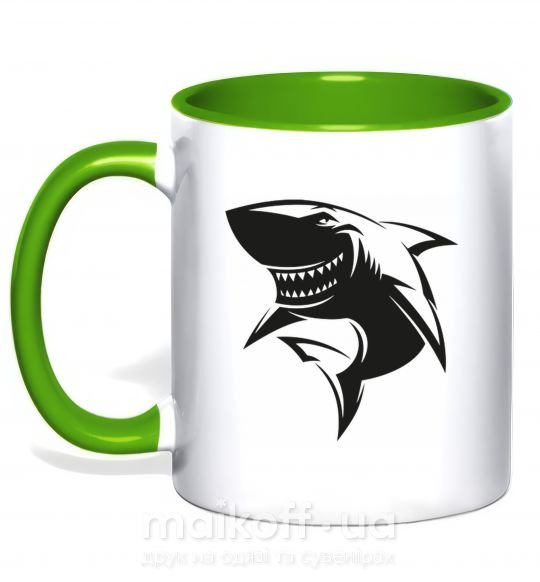 Чашка з кольоровою ручкою Smiling shark Зелений фото