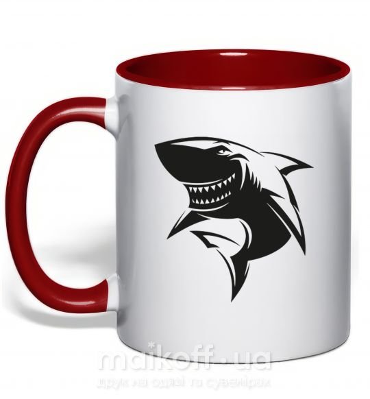 Чашка з кольоровою ручкою Smiling shark Червоний фото