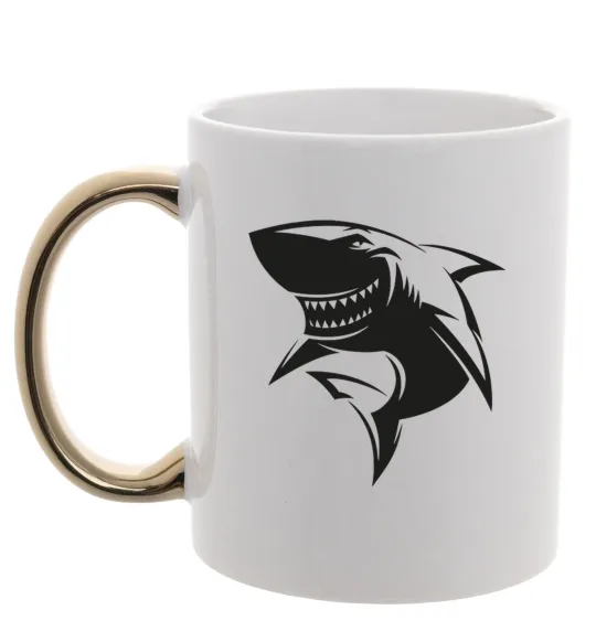 Чашка з кольоровою ручкою Smiling shark Золото фото