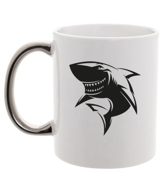 Чашка з кольоровою ручкою Smiling shark Срібло фото