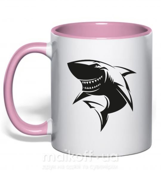 Чашка з кольоровою ручкою Smiling shark Ніжно рожевий фото
