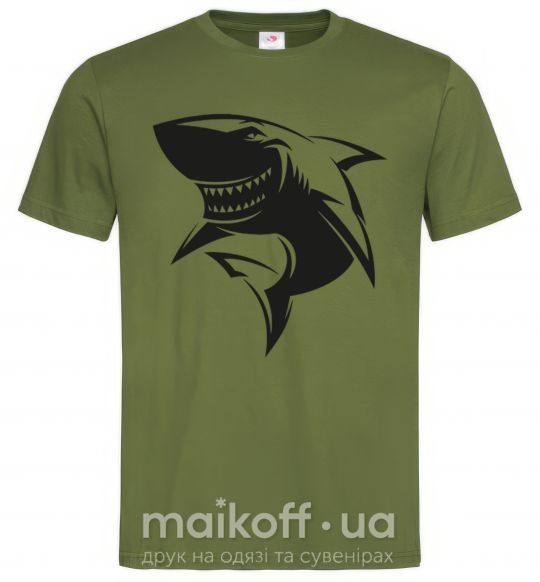 Мужская футболка Smiling shark Оливковый фото