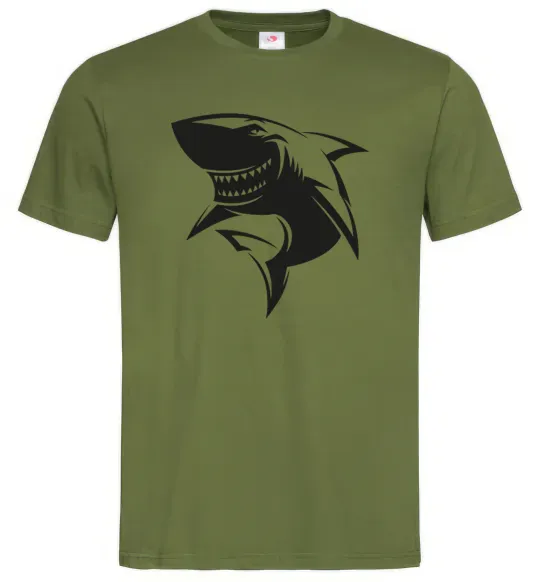Мужская футболка Smiling shark Оливковый фото