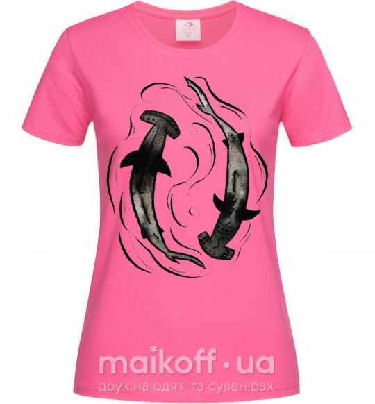 Женская футболка Swimming sharks Ярко-розовый фото