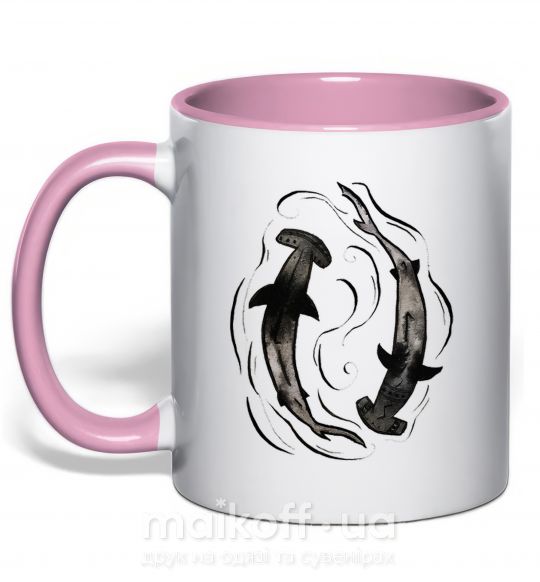 Чашка з кольоровою ручкою Swimming sharks Ніжно рожевий фото