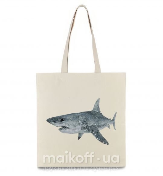 Еко-сумка 3D shark Бежевий фото