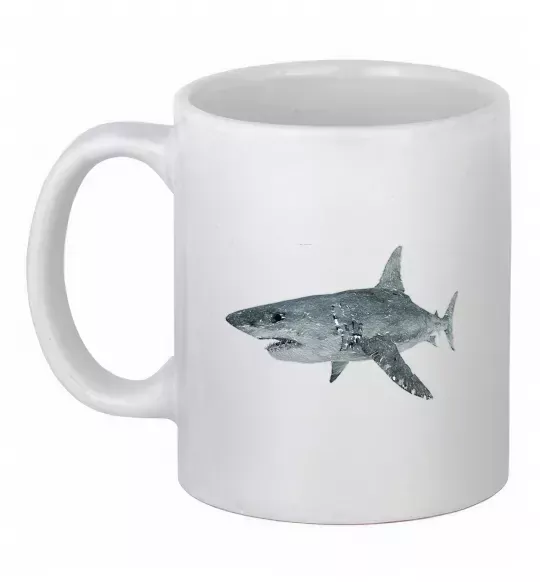 Чашка керамическая 3D shark Белый фото