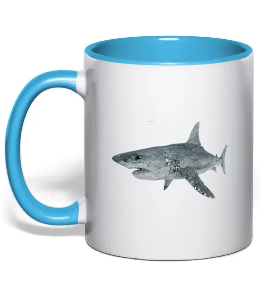 Чашка с цветной ручкой 3D shark Голубой фото