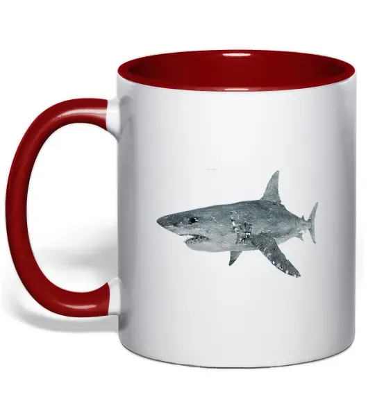 Чашка с цветной ручкой 3D shark Красный фото