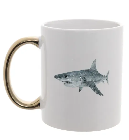 Чашка с цветной ручкой 3D shark Золото фото