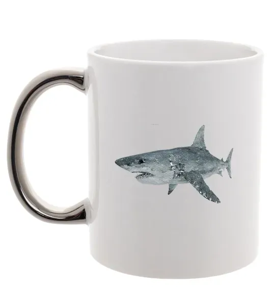Чашка с цветной ручкой 3D shark Серебро фото