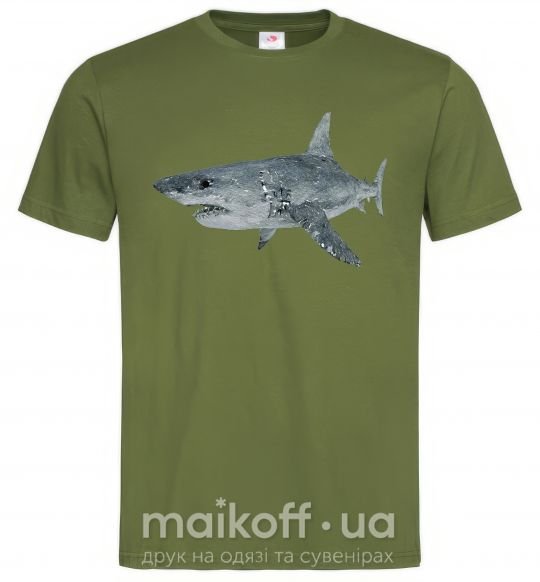Чоловіча футболка 3D shark Оливковий фото