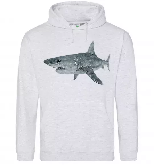 Мужская толстовка (худи) 3D shark Серый меланж фото