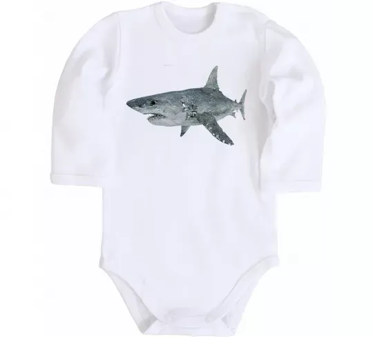 Дитячий бодік 3D shark Білий фото