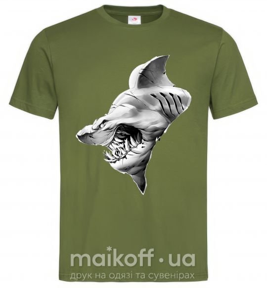 Мужская футболка Shark face Оливковый фото