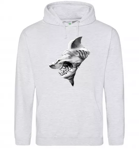 Мужская толстовка (худи) Shark face Серый меланж фото